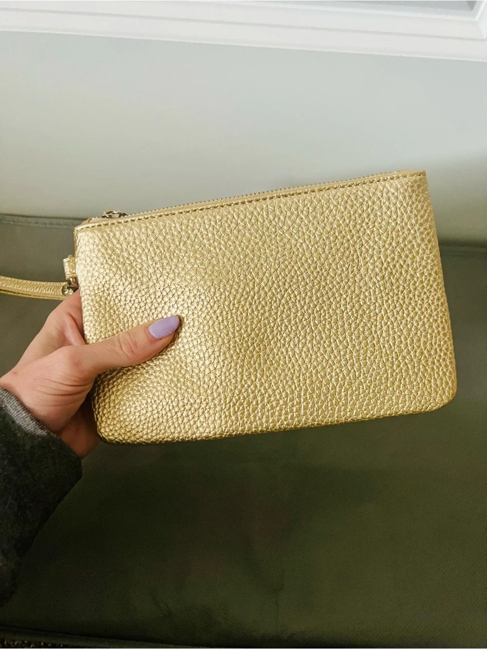 Express Gold Pebbled Leather Wristlet Clutch